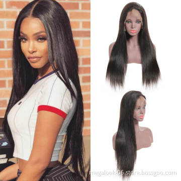 Glueless 28 Inches Pre Plucked Malaysian Virgin Human Hair Silky Straight Full Lace Front Frontal Wig